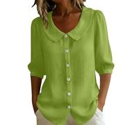 Blouse Col Peter Pan Manches Bouffantes(Green, M)
