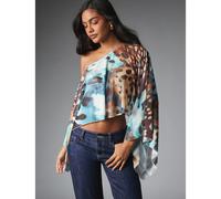 Blouse courte à une épaule avec manches chauve-souris, imprimé animal aquarelle abstrait, top en mousseline fluide, été, festival, fête L,M,S,XSTie dyeTissu tricoté