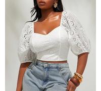 Blouse courte abricot à manches bouffantes et col en V pour femme grande taille, idéale pour la saison printemps/été. Parfaite pour les vacances, les festivals de musique, les concerts, les carnavals,