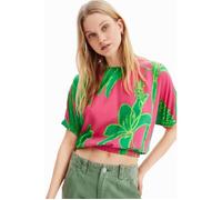 Blouse courte ample à manches chauve-souris - GARRET - Imprimé tropical - Rose et vert S
