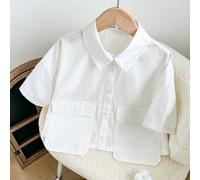 Blouse courte pour fille préadolescente, oversize, décontractée, minimaliste et confortable, col rabattu, manches courtes plissées 7Y,8Y,9Y,10Y,11Y,12YÉtoffe