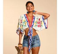 Blouse courte sexy à manches chauve-souris avec nœud et imprimé citron pour femmes. Élégante pour les fêtes, les soirées de luxe, les mariages, les remises de diplômes, les cérémonies, les demoiselles