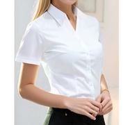 Blouse de bureau à manches courtes et col V pour femme, uniforme professionnel léger pour le travail, la banque, l'accueil, nouvelle collection 2025 L,M,S,XL,XS,XXSUnicolorePolyester