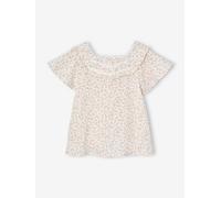 Blouse de cérémonie fleurie en gaze de coton fille rose imprimé 5A