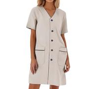 Blouse de laboratoire ample à manches courtes pour femme - Couleur unie - Blanc - Pour porter les voyages et les vacances, kaki, XL
