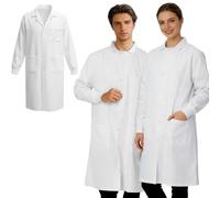 Blouse de laboratoire ample, blanche, pour homme, avec col à revers, manches longues, plusieurs poches, fixation cachée, avec boutons-pression, robe professionnelle confortable, O blanc., S