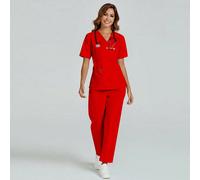 Blouse de laboratoire blanche à col en V et manches courtes, ensemble d'uniforme d'infirmière avec sangle dorsale et poches, tenue de travail pour dentaire/hôpital vétérinaire - Top et pantalon L,M,S,