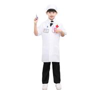 Blouse de Laboratoire Fille Garçon Enfant, 2PC Costumes Blanche de Médecin Chimie, Manche Longue Blouse Sciences avec Poche pour Cosplay Activités Scolaires et Peinture avec chapeau (Blanc,9-10 ans)