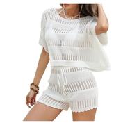 Blouse de plage portefeuille, Bikini femme cache col ample évider plage 2 ensemble noir blanc plusieurs tailles(White,L)
