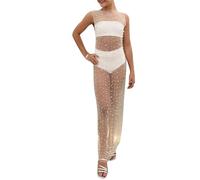 Blouse de plage portefeuille, Robe cache-maillot for femmes, maille transparente, sans manches, col rond, longue, blanche, noire, S-XL(White,M)