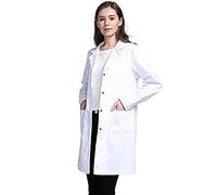 Blouse De Travail Femme Blanche Chimie Lycee Coton Homme Collège Laboratoire Physique Chemise Chemisiers Et Blouses Manches Longues avec Poche Bouton Classique Cosplay