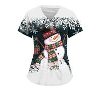 Blouse de Travail Femme, Blouse de Soignant Vêtements Médicals Garde-Malade Infirmière Uniforme Haut avec 2 Poches Imprimé Chemisiers Blouse à Manches Courtes Col en V Tunique Pas Cher