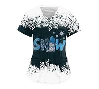 Blouse de Travail Femme, Blouse de Soignant Vêtements Médicals Garde-Malade Infirmière Uniforme Haut avec 2 Poches Imprimé Chemisiers Blouse à Manches Courtes Col en V Tunique Pas Cher