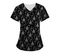 Blouse de Travail Femme, Blouse de Soignant Vêtements Médicals Garde-Malade Infirmière Uniforme Haut avec 2 Poches Imprimé Chemisiers Blouse à Manches Courtes Col en V Tunique Pas Cher