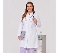 Blouse de travail grande taille pour femme, manches longues, col montant, ouverture devant, multi-poches, tenue de soins infirmiers, dentiste, santé, hôpital vétérinaire, laboratoire, blanche 0XL,1XL,