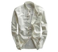 Blouse De Travail Homme Grande Taille- Chemise Lin Homme Manches Longues-Tshirt Col Revers Couleur Unie Basic Loisirs Boutonné Chemises Coton Lin LéGèRe Top Loose avec Poches Classique Haut