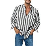Blouse de Travail Homme Rayures- Chemise Manches Longues-Tee Shirt Grande Taille Casual avec Boutons Poche Haut Blocs de Couleurs Top Confortable Base Respirant Mode Tuniques