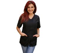 Blouse de travail pour femme avec fermeture éclair, 4 couleurs, esthéticienne, coiffure, maternelle, épicerie Noir Noir Large