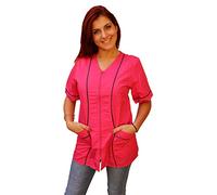 Blouse de travail pour femme avec fermeture éclair, couleur fuchsia pour esthéticiennes, coiffeuses et institutrices de maternelle. - Rose - X-Large