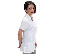 Blouse de Travail pour Femme Esteticienne Coiffeuse Centre Esthétique Slim, Manches Courtes, Blanc, Small