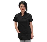 Blouse de travail pour femme, esthéticienne, salon de coiffure, Centre esthétique Slim, manches courtes, Noir , X-Large
