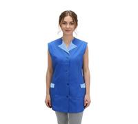 Blouse de travail pour femme, sans manches, casaque pour ouvrière, maîtresse, entreprises de nettoyage, tablier pour maraîcher, gastronomie, bleu, XXL