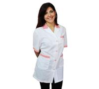 Blouse de travail pour femme, veste alimentaire, colf, femme de ménage aux étages, maître maternelle, Blanc insert rayé rouge, M