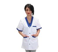 Blouse de travail pour femme, veste alimentaire, colf, femme de ménage aux étages, maître maternelle, Blanc insert bleu, M