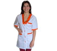 Blouse de travail pour femme, veste alimentaire, colf, femme de ménage aux étages, maître maternelle, Blanc insert orange, M