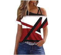 Blouse de Travail T-Shirt Femme Manches Courtes Tee Shirt Bretelles Spaghetti Sexy Impression Chemisiers Été Mode Tunique Ample Plage pour Tenues Quotidiennes Tops Décontractée Pas Cher Casual