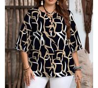 Blouse décontractée à col V avec imprimé floral abstrait grande taille, polyvalente pour le trajet et le port quotidien, convient pour l'été 0XL,1XL,2XL,3XL,4XLTissu tissé