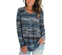 Blouse Décontractée - MISSMAO - Manches Longues - Col en V - Tie-dye Gris XXL