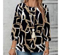 Blouse décontractée pour femmes à imprimé géométrique abstrait, manches 3/4, convient pour le printemps/été, festival, Top business décontracté à manches lanternes, décontracté L,M,S,XL,XSImprimés alé