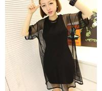 Blouse d'été noire transparente en maille pour femme, style Hong Kong, haut ample à manches courtes, 75 cm