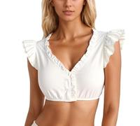 Blouse Dirndl Femme Blanc/Noir Classique Top Bavarois Transparent Dentelle Haut Manches VaséEs Lingerie Oktoberfest Chemisier Extensible V Profond Mi-Longues Festival Outfit