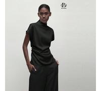 Blouse droite à col noir pour femmes, style urbain de base, mode simple et élégante pour les affaires décontractées, convient pour le bureau, l'enseignement, les invités de mariage, les concerts L,M,S