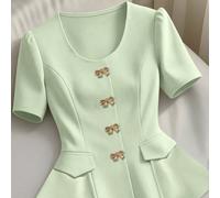 Blouse élégante à manches courtes pour femmes, à simple boutonnage, avec papillon en métal doré unique et de haute qualité, pour soirée L,M,S,XL,XXLUnicoloreTissu tissé