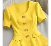 Blouse élégante à manches courtes pour femmes, avec papillon en métal doré unique de haute qualité, à simple boutonnage, pour soirée L,M,S,XL,XXLUnicoloreTissu tissé