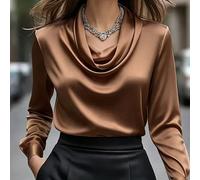 Blouse élégante pour femmes à col à volants et manches longues, design de couleur unie, convient pour toutes les saisons, lavable en machine, texture satinée exquise, convient pour le bureau et le por