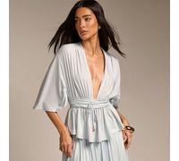 Blouse élégante pour femmes à col V profond, froncée, manches mi-longues, polyvalente, convenant pour le trajet, le bureau, les mariages, les invités, les vacances, la plage, le printemps/été L,M,S,XS