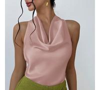 Blouse élégante rose poudré pour femmes, imprimé léopard, col drapé, sans manches, style Old Money, pour soirée d'été, retour à la maison, travail L,M,S,XSSatin
