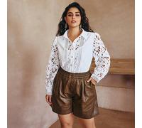 Blouse en dentelle hydrosoluble délicate et élégante pour femmes grande taille, nouvelle collection d'automne, chemise blanche à manches longues avec boutons devant et bordure en dentelle patchwork 1X