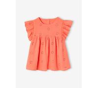 Blouse en gaze de coton brodée fille corail 2A