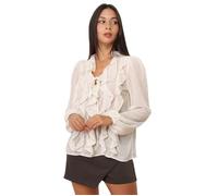 Blouse en voile semi-transparent à volants.Manches bouffantes élastiquées aux poignets.Dotée de liens à nouer sur l'encolure. pour M