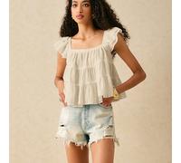 Blouse femme à col carré, ourlet volant, manches courtes L,M,S,XL,XS,XXLUnicoloreTissu tissé