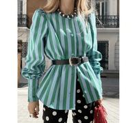 Blouse femme à col rond, manches gigot, rayée, boutonnage simple L,M,S,XLBlocs de couleur,RayéTissu tissé