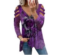 Blouse Femme - Bouquet de Roses - Mauve - Manches longues - Col en V - Confortable XXXXXL