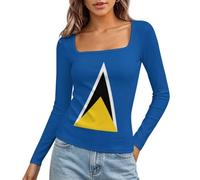 Blouse Femme Chemisier Chic Col Carré Sainte-Lucie Drapeau