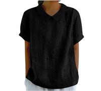Blouse Femme Chic et Élégant Col Claudine Chemisier Couleur Unie Oeillet Broderie T-Shirt Été Manches Courtes Tunique Coupe Ample Revers Chemise Léger et Respirant Haut