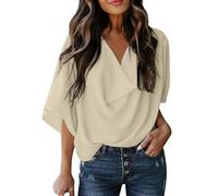 Blouse Femme Chic Et Élégant Col V Haut Femme Chic Et Elegant T-Shirt Ete Fleurie Tunique Fluide Pas Cher Marque Haut Manches Courtes Grande Taille Vetement Femme Ete 3XL
